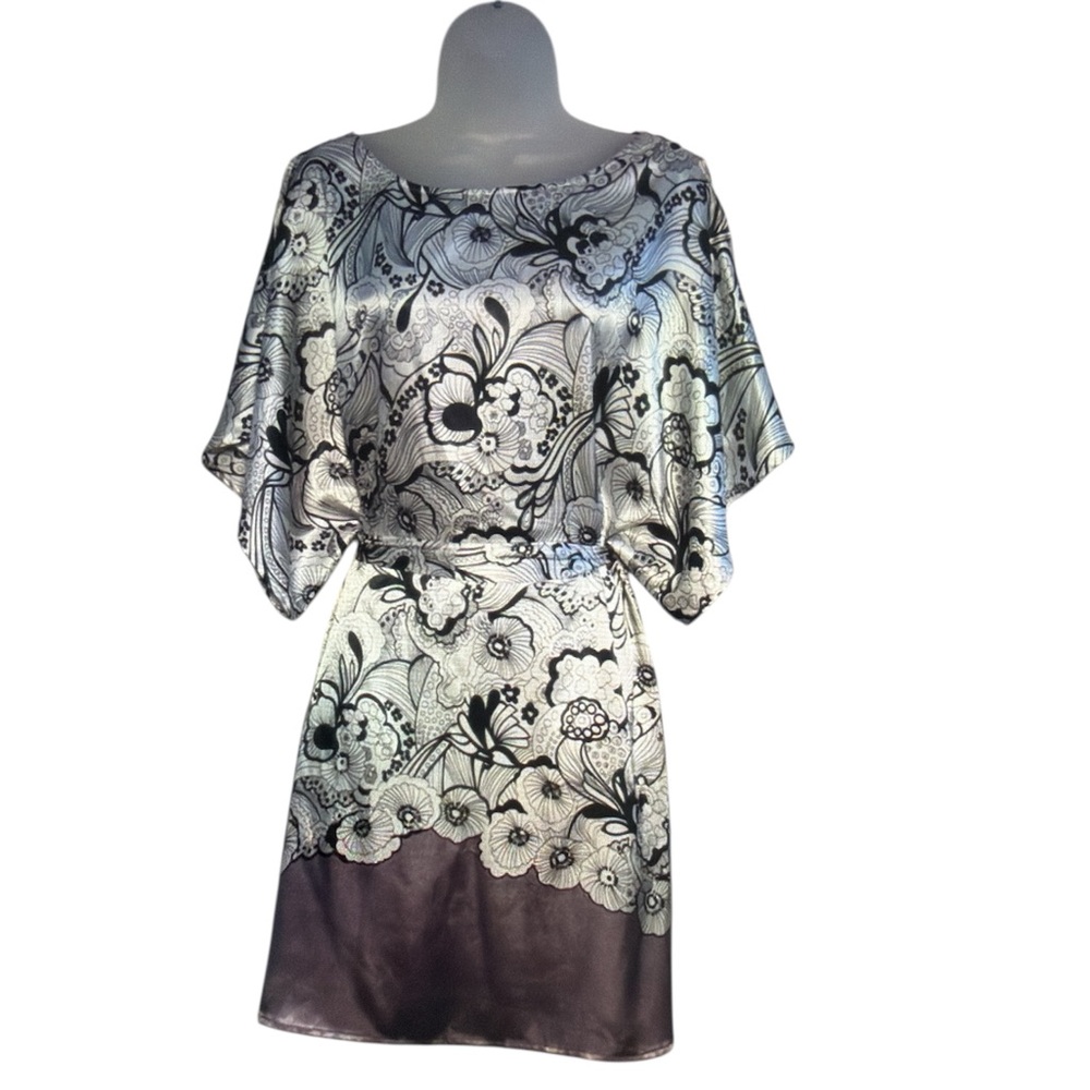 BCBGMaxAzria Silver and Black Floral Mini Dress